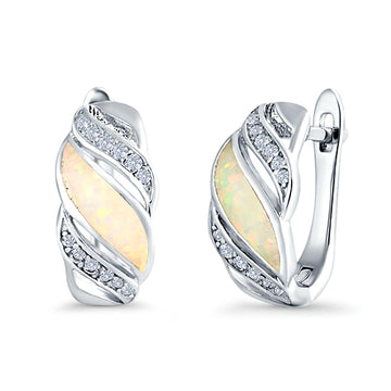 Stud Earrings Lab Created White Opal Round Simulated CZ 925 Sterling Silver(14mm)